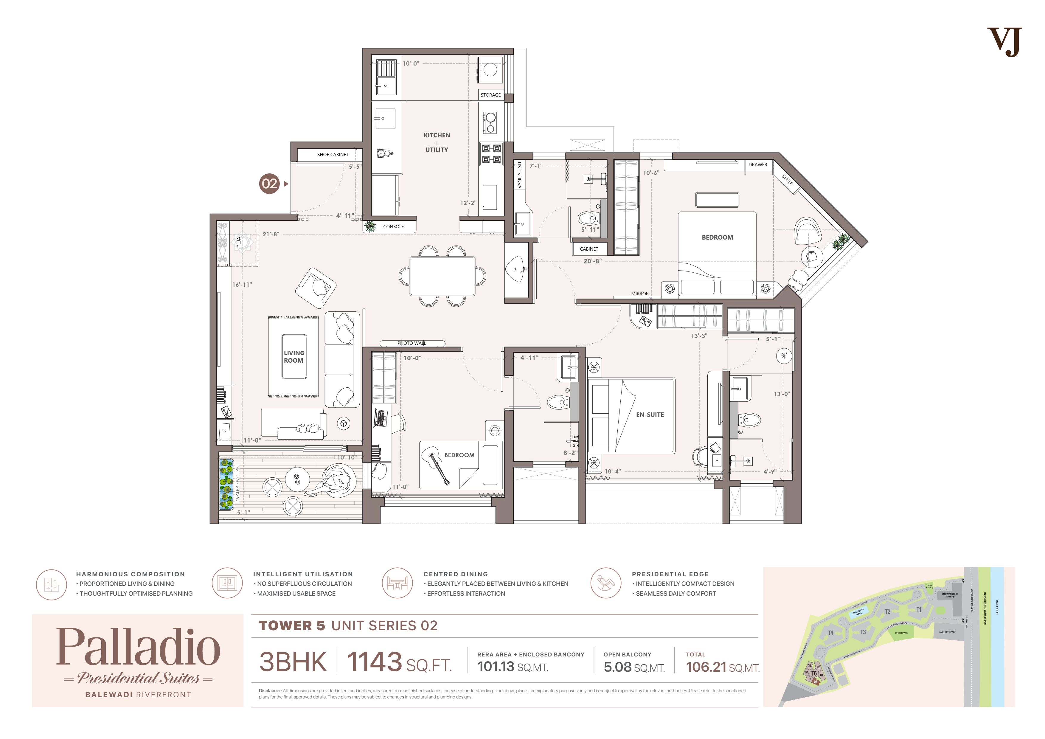 T5 Floor & 2 Unit Plan- 3BHK